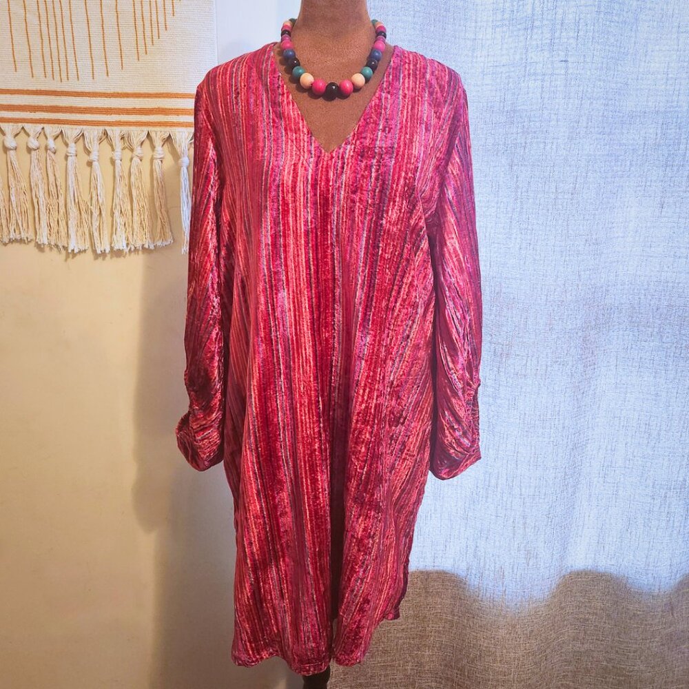 Uncle Frank Stunning Raspberry Stripped Balloon Sleeve Dress | Boho | Size S